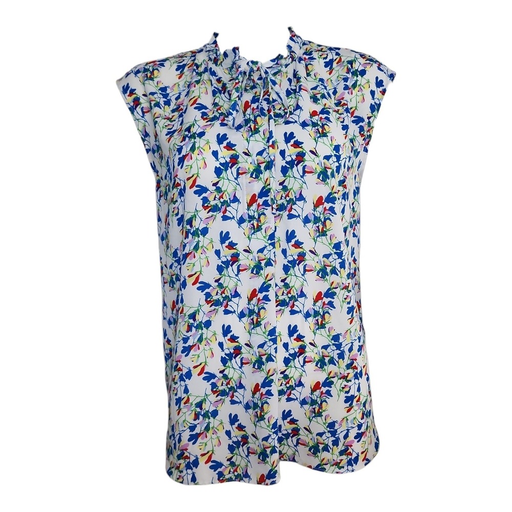 Dalia Top Womens Size M Medium White Floral Multicolored Lightweight Office - Picture 1 of 7